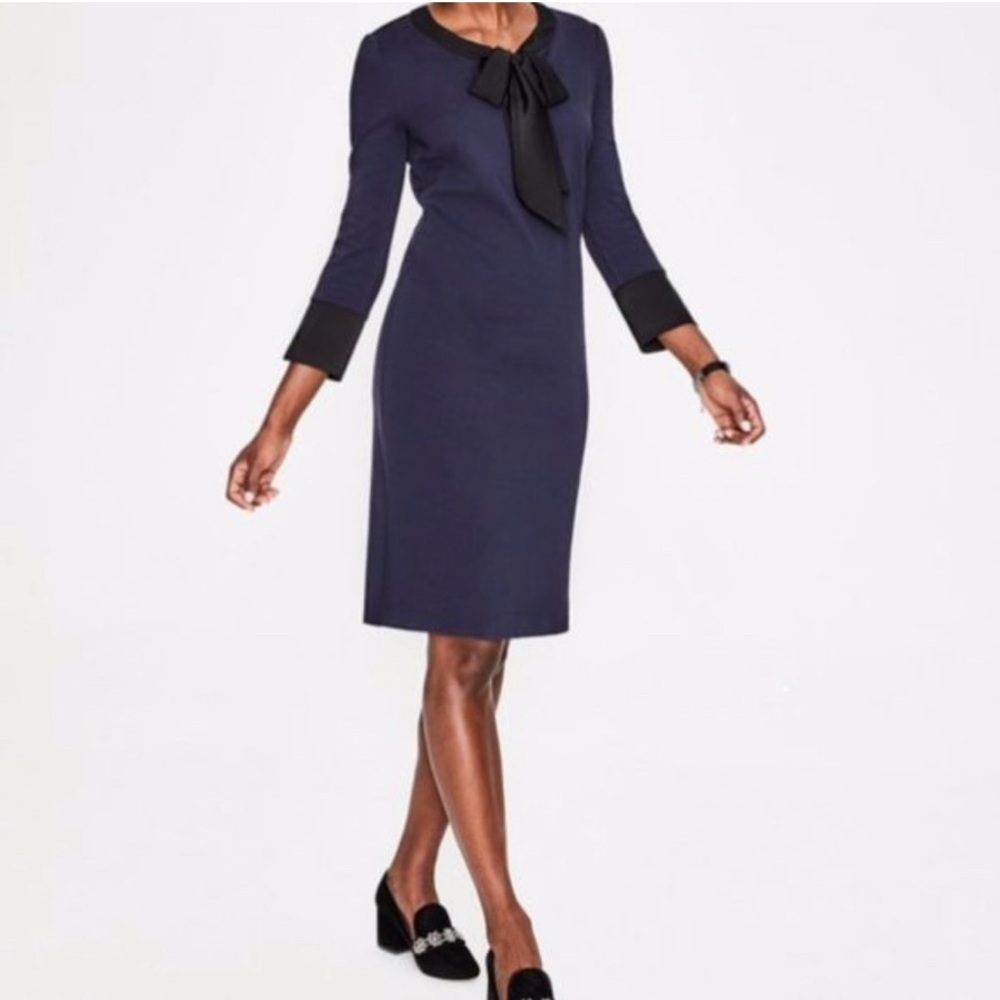 Boden josie ponte dress‎ navy tie size 6 petite NWT